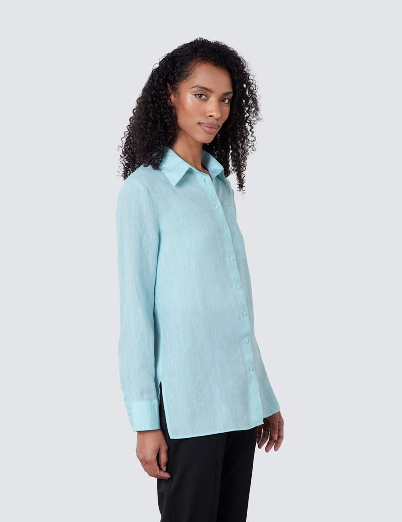 Linen Women's Relaxed Fit Shirt in Turquoise Hawes & Curtis