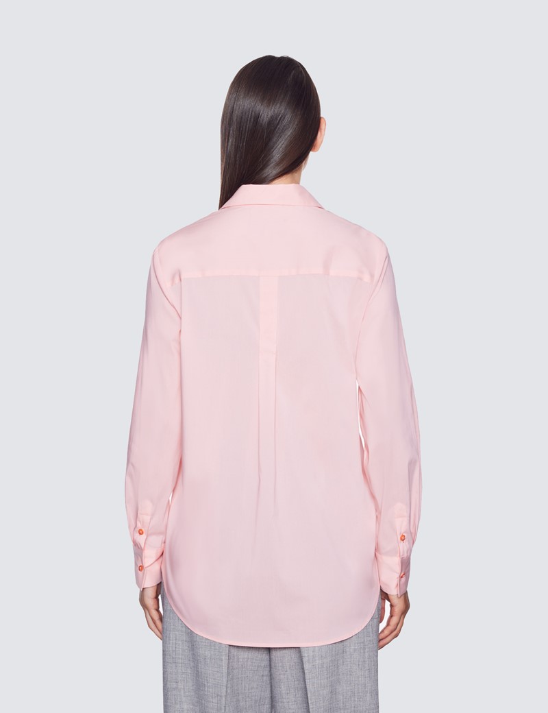 Women's Plain Pink Relaxed Fit Cotton Blend Shirt | Hawes & Curtis