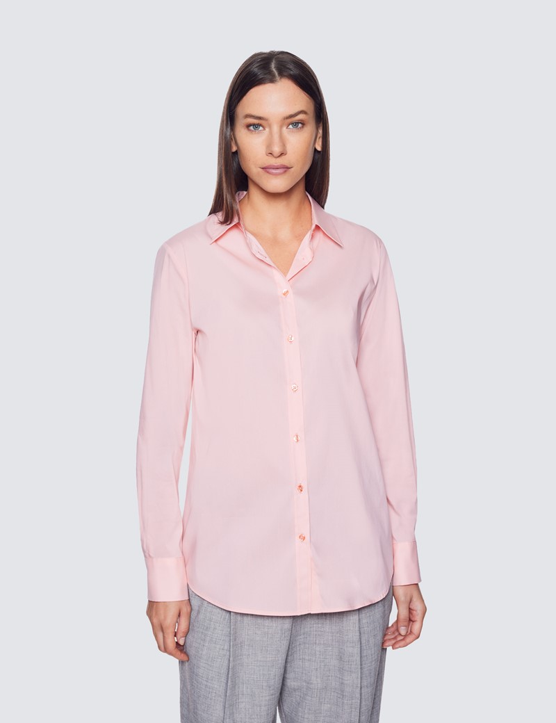Women's Plain Pink Relaxed Fit Cotton Blend Shirt Hawes & Curtis