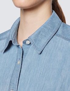 Women's Light Denim Relaxed Fit Shirt With Pocket
