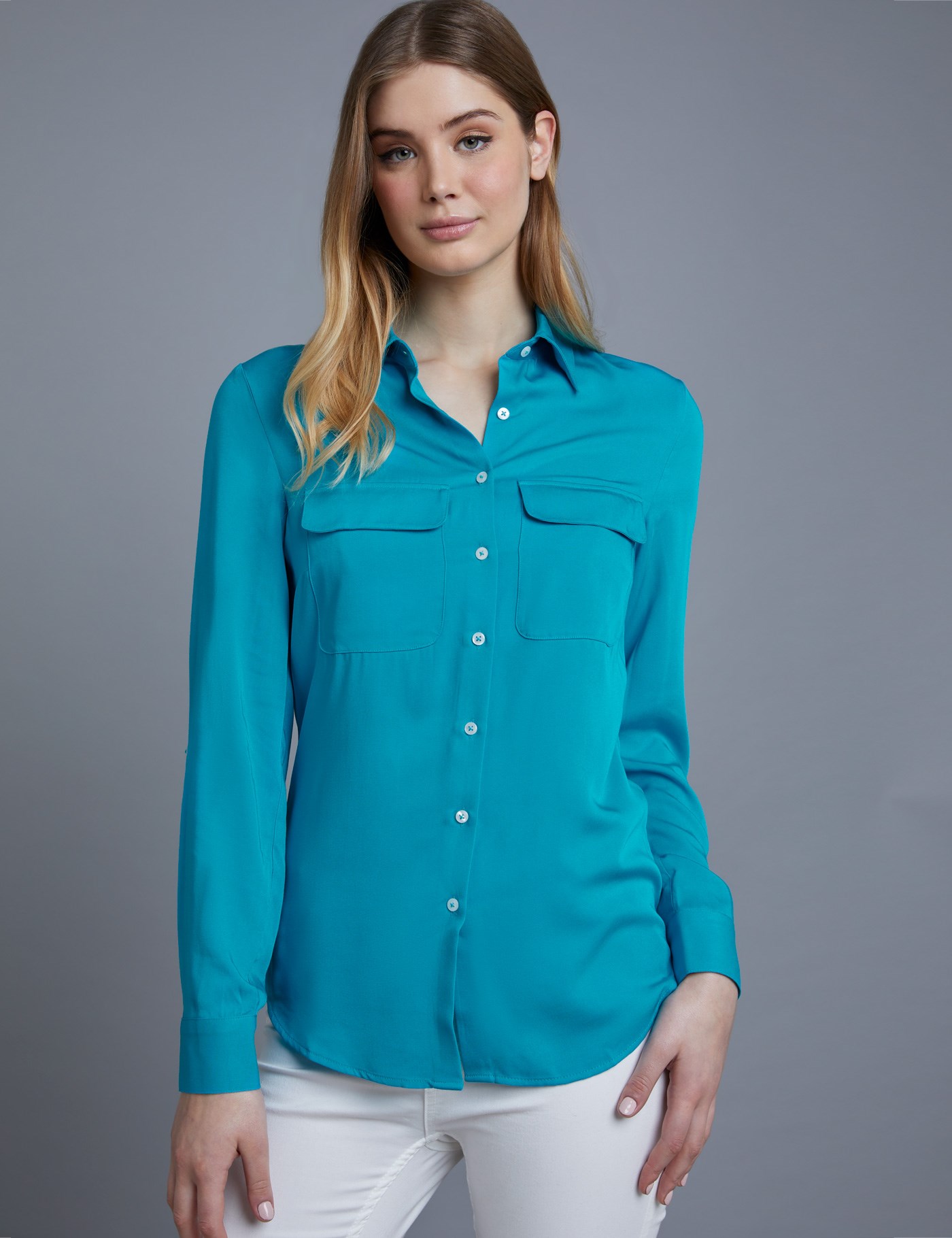 Women's Turquoise Relaxed Fit Shirt Single Cuff Hawes & Curtis