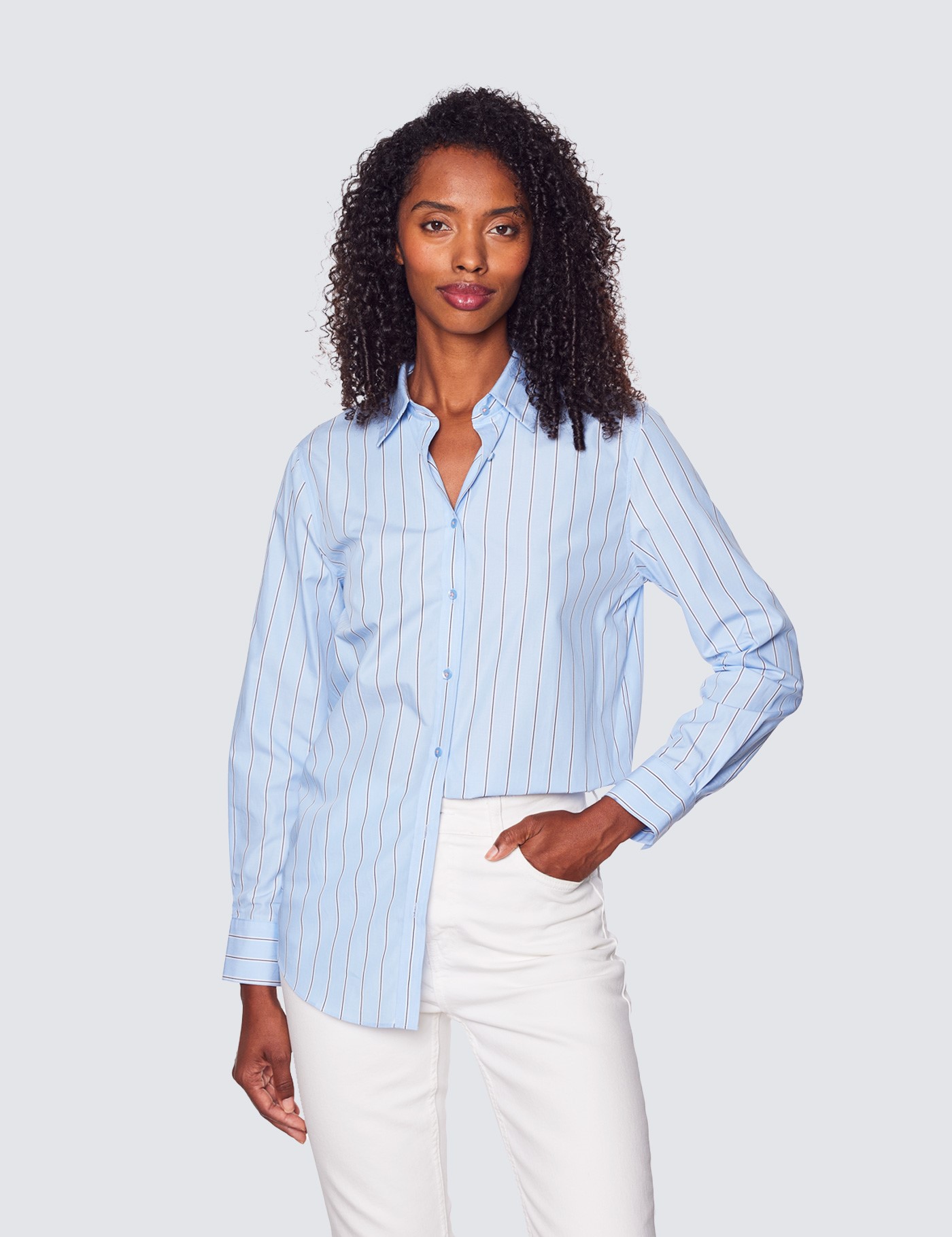 Blue & White Fine Stripe Relaxed Shirt | Hawes & Curtis