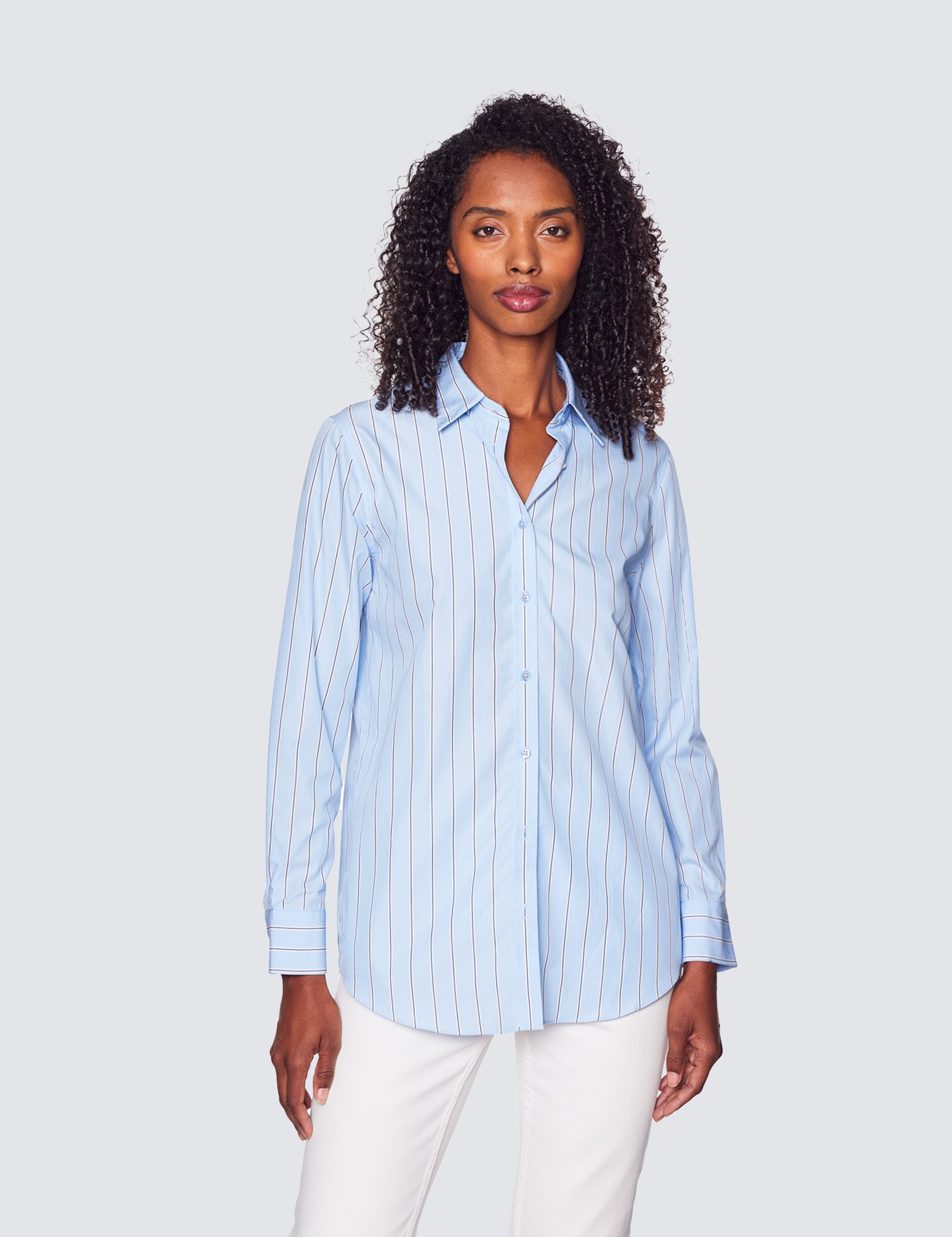 Blue & White Fine Stripe Relaxed Shirt | Hawes & Curtis
