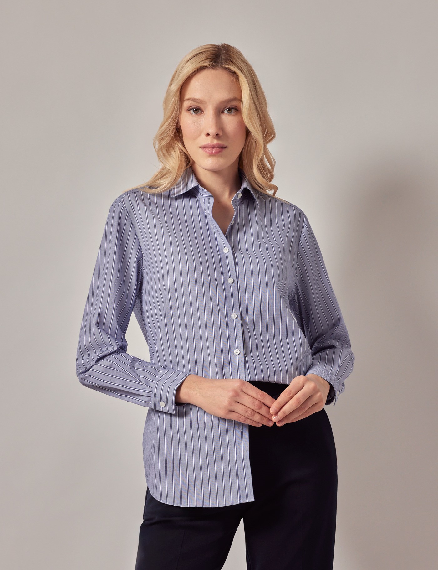 & Relaxed Fit Navy & Double Stripe Shirt