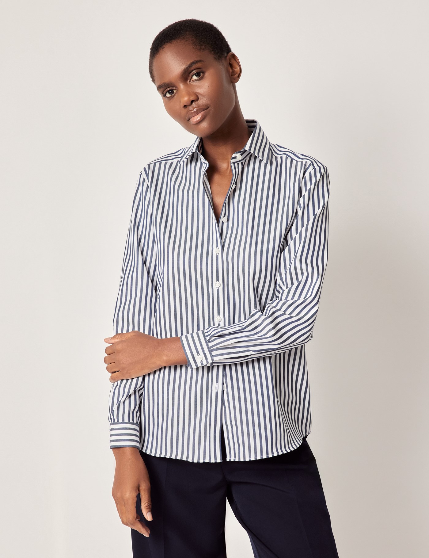 & Relaxed Fit Navy & Bold Stripe Shirt