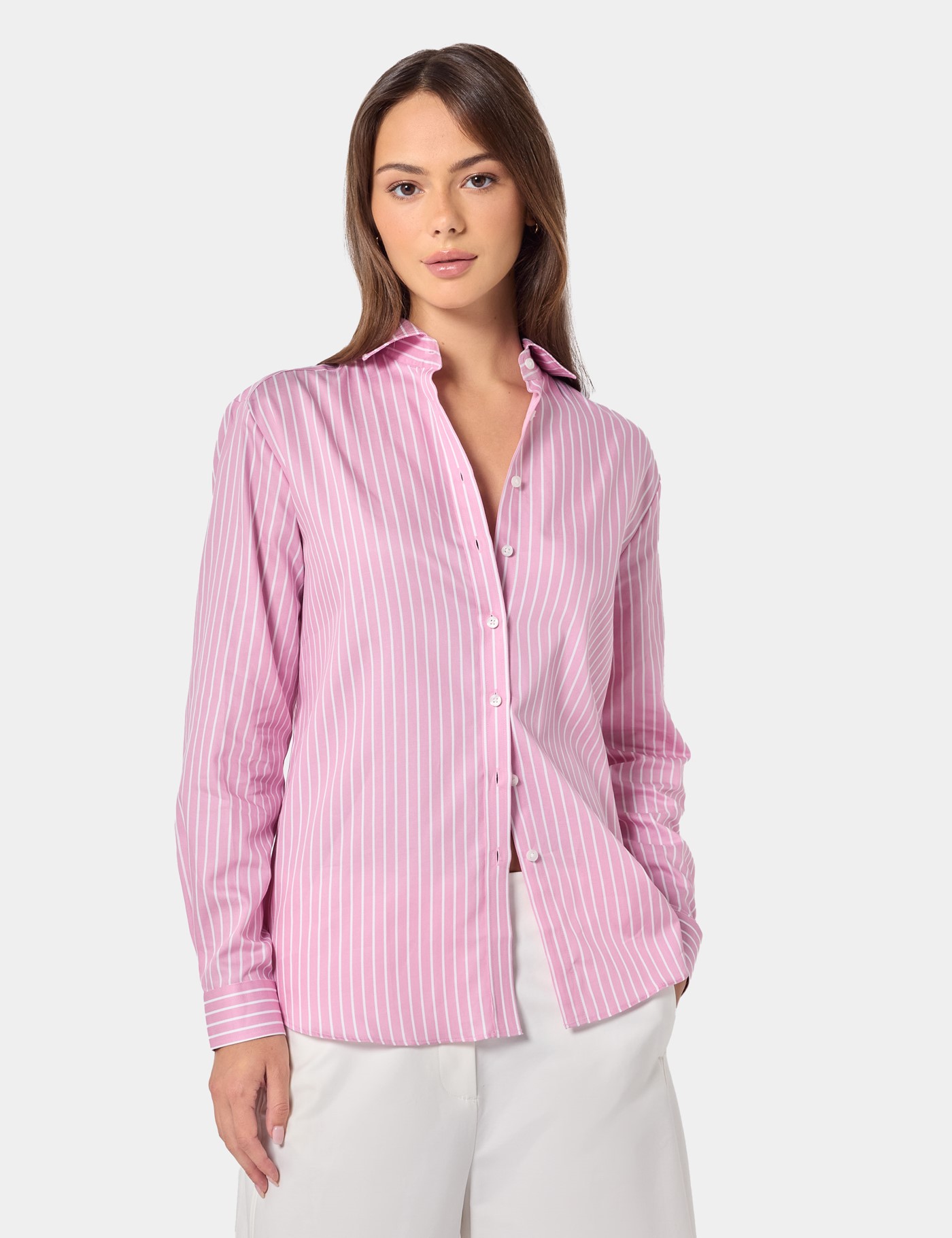 & Relaxed Fit Pink & Butcher Stripe Shirt