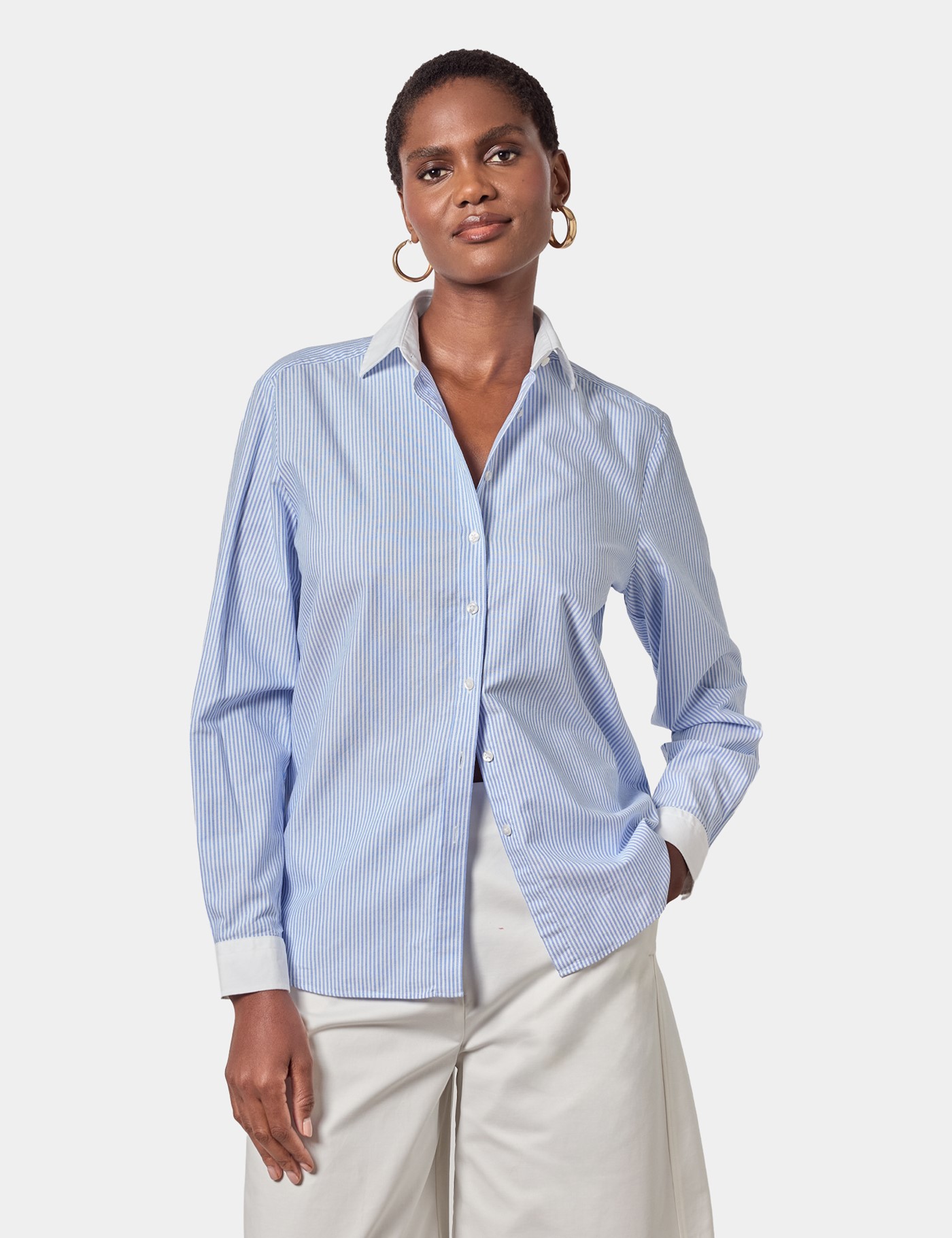 & Relaxed Fit Blue & Stripe Washed Oxford Shirt