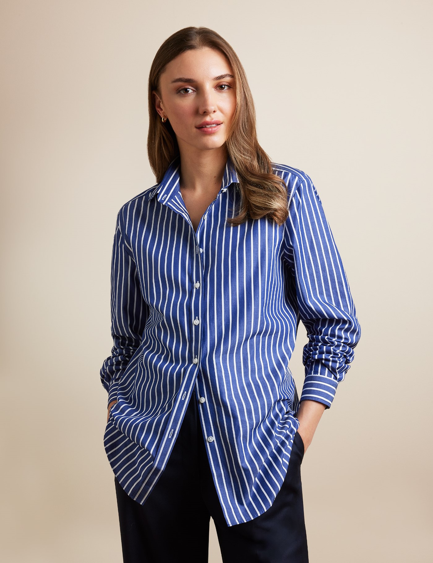 & Relaxed Fit Navy & Butcher Stripe Shirt