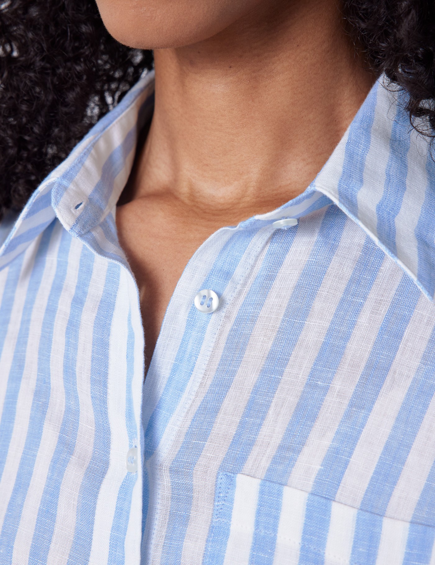 Linen Stripe Women's Relaxed Fit Shirt in White & Blue | Hawes & Curtis