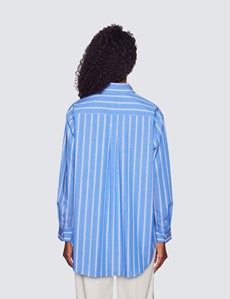 Boyfriend Bluse – Oversized Style – Baumwollstretch – blau mit weißen Streifen