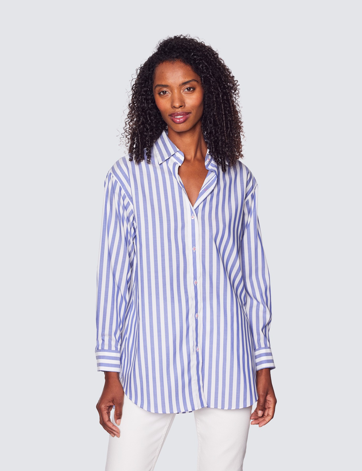 Blue & White Stripe Oversized Relaxed Shirt | Hawes & Curtis