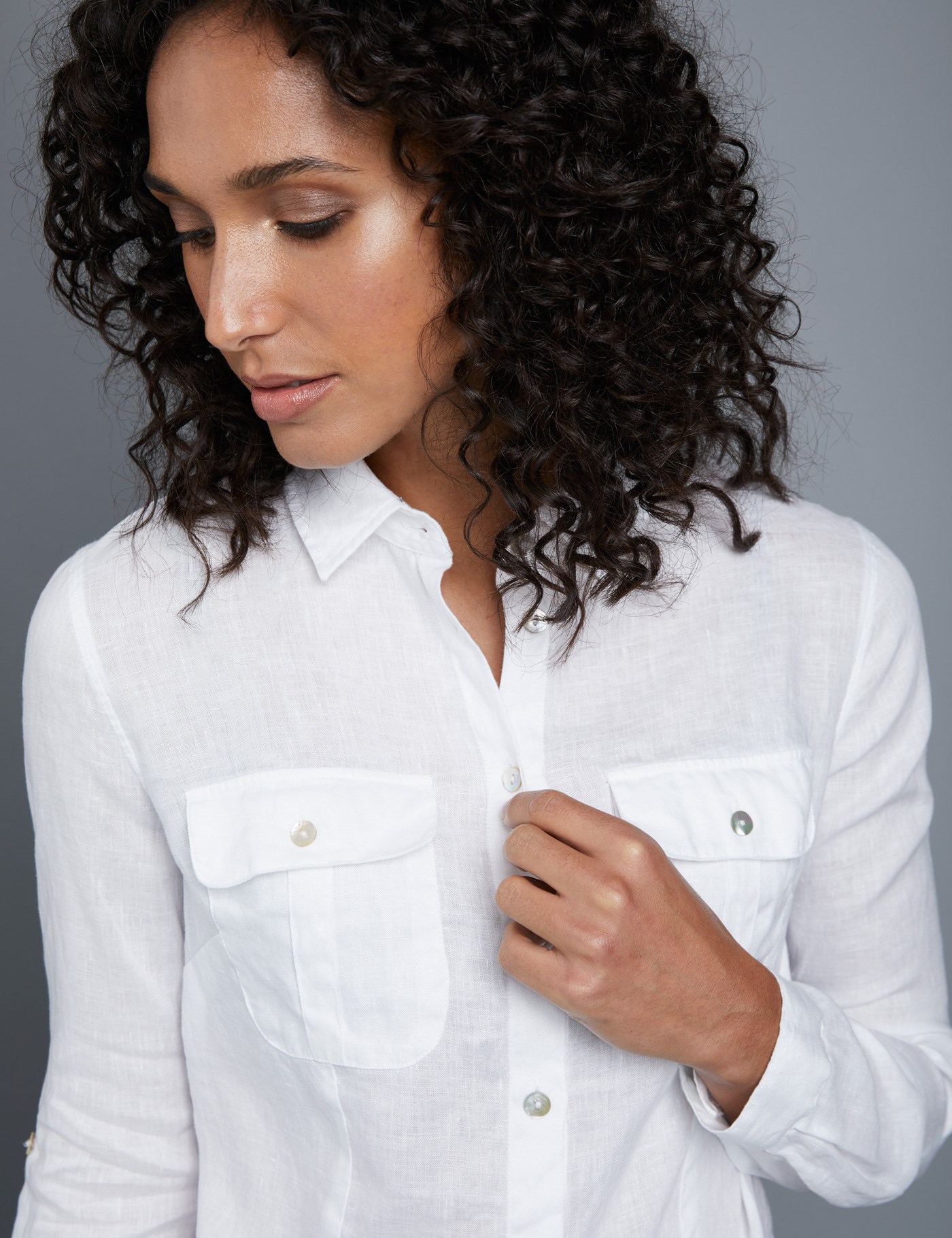 Womens White Relaxed Fit Linen Shirt Hawes And Curtis