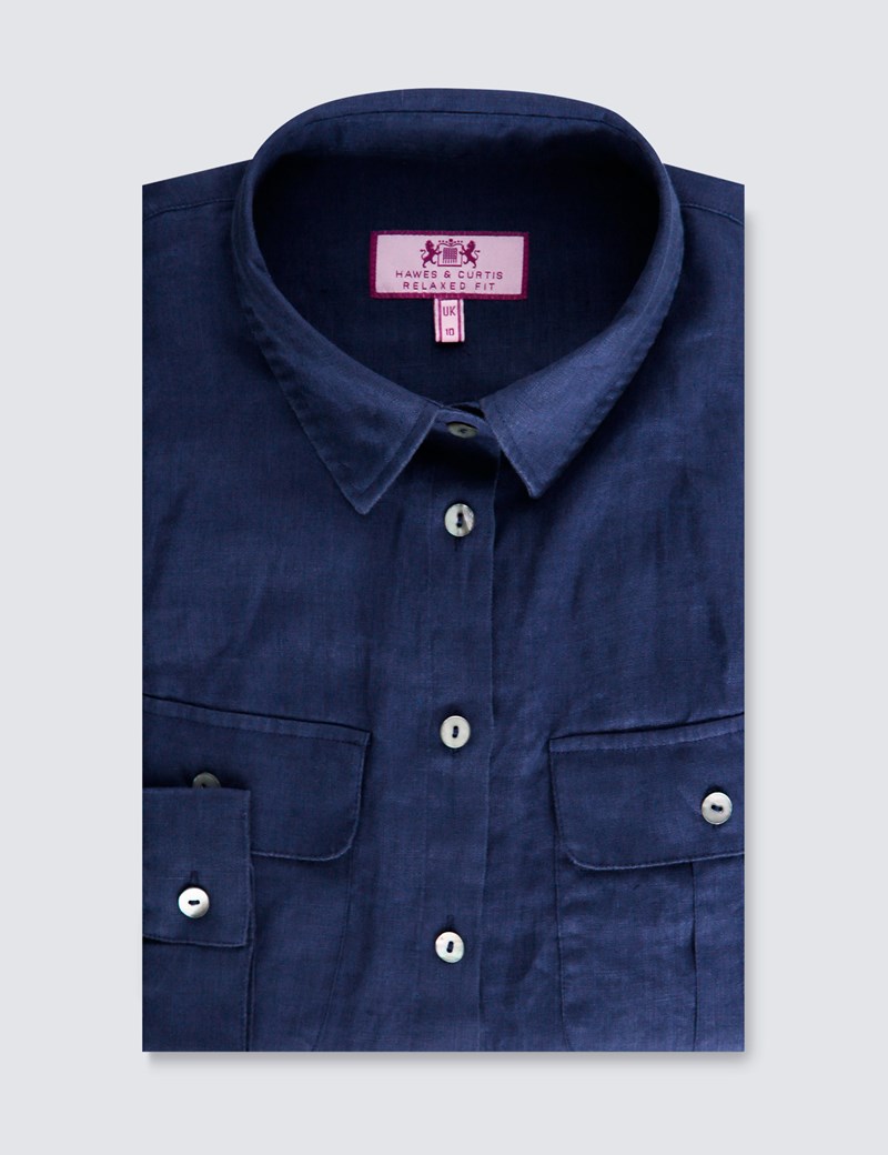 navy linen shirt women