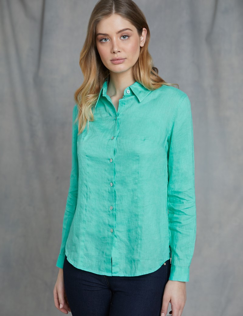 Women's Aqua Relaxed Fit Linen Shirt | Hawes & Curtis