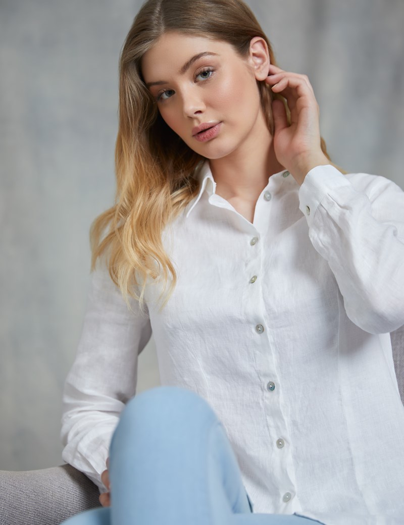 Women's Relaxed Fit White Linen Shirt Hawes and Curtis