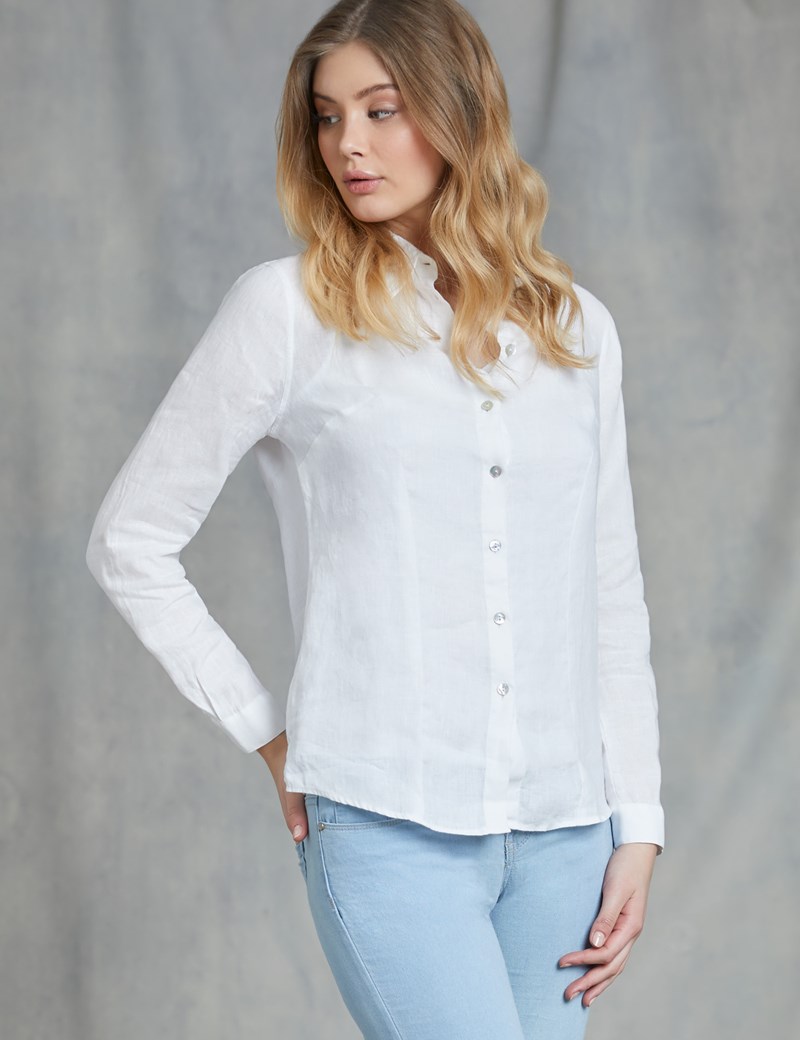 Women's Relaxed Fit White Linen Shirt | Hawes and Curtis