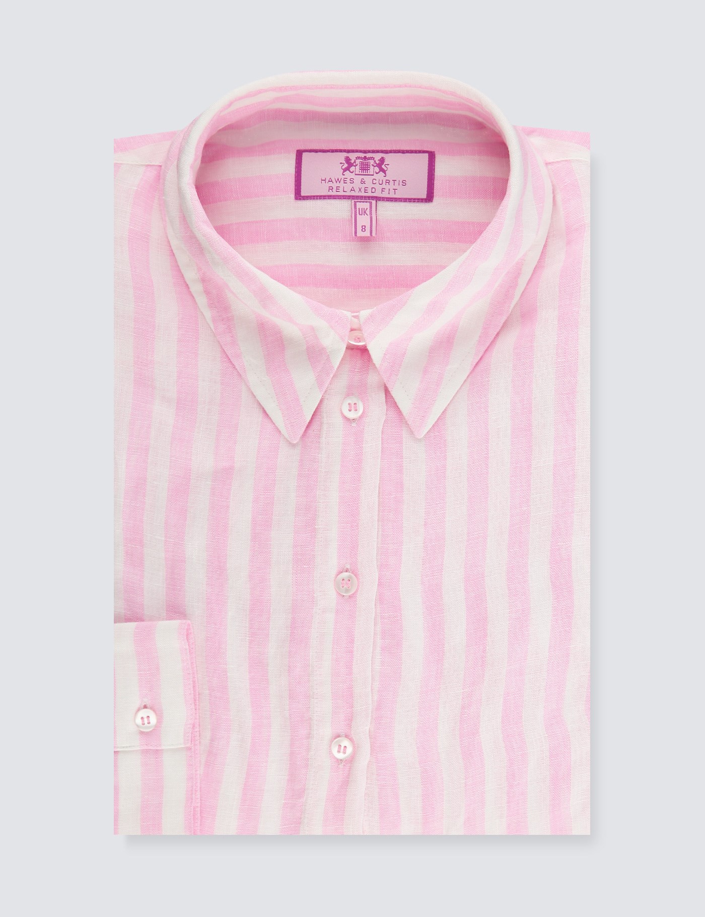 Women's Pink & White Stripe Relaxed Fit Linen Shirt Hawes and Curtis
