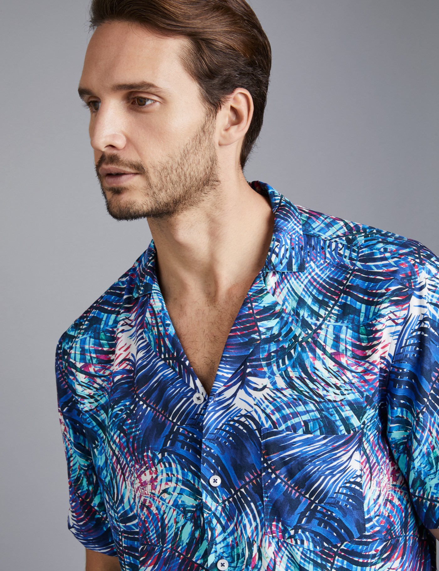 Men's Curtis Blue & Pink Hawaiian Print Relaxed Fit Smart Casual Shirt ...