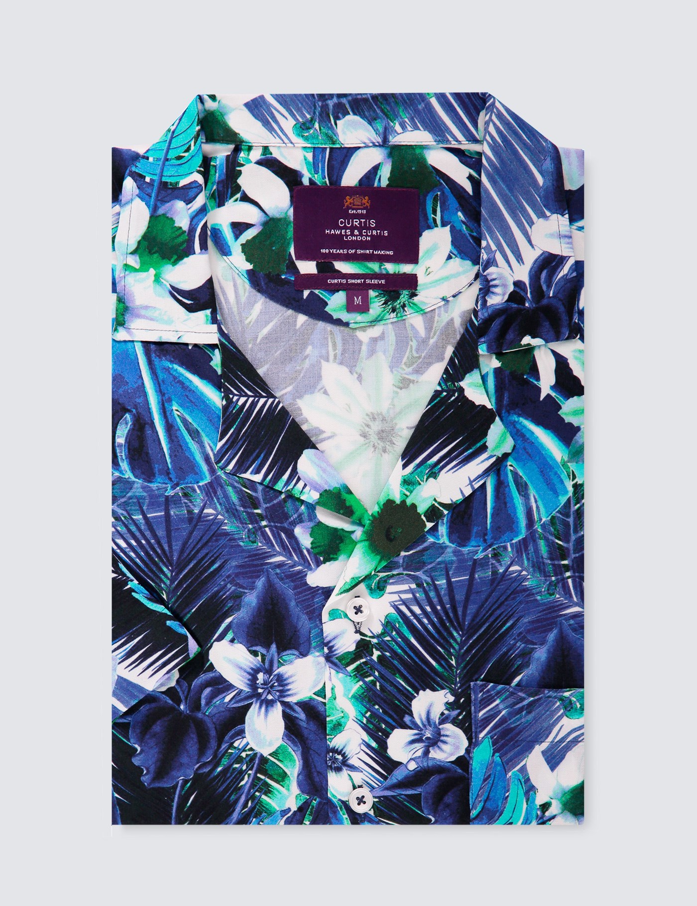 Men's Curtis Blue & Turquoise Hawaiian Floral Print Relaxed Fit Shirt ...