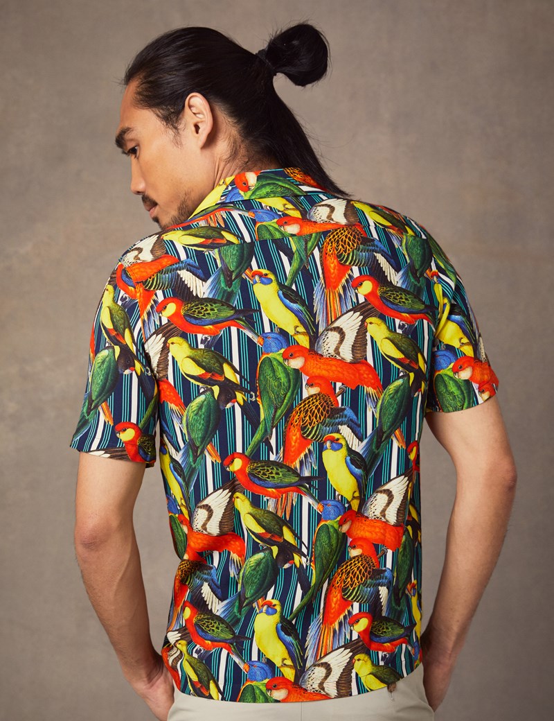 Men's Curtis Yellow & Red Parrot Paradise Print Relaxed Fit Shirt ...
