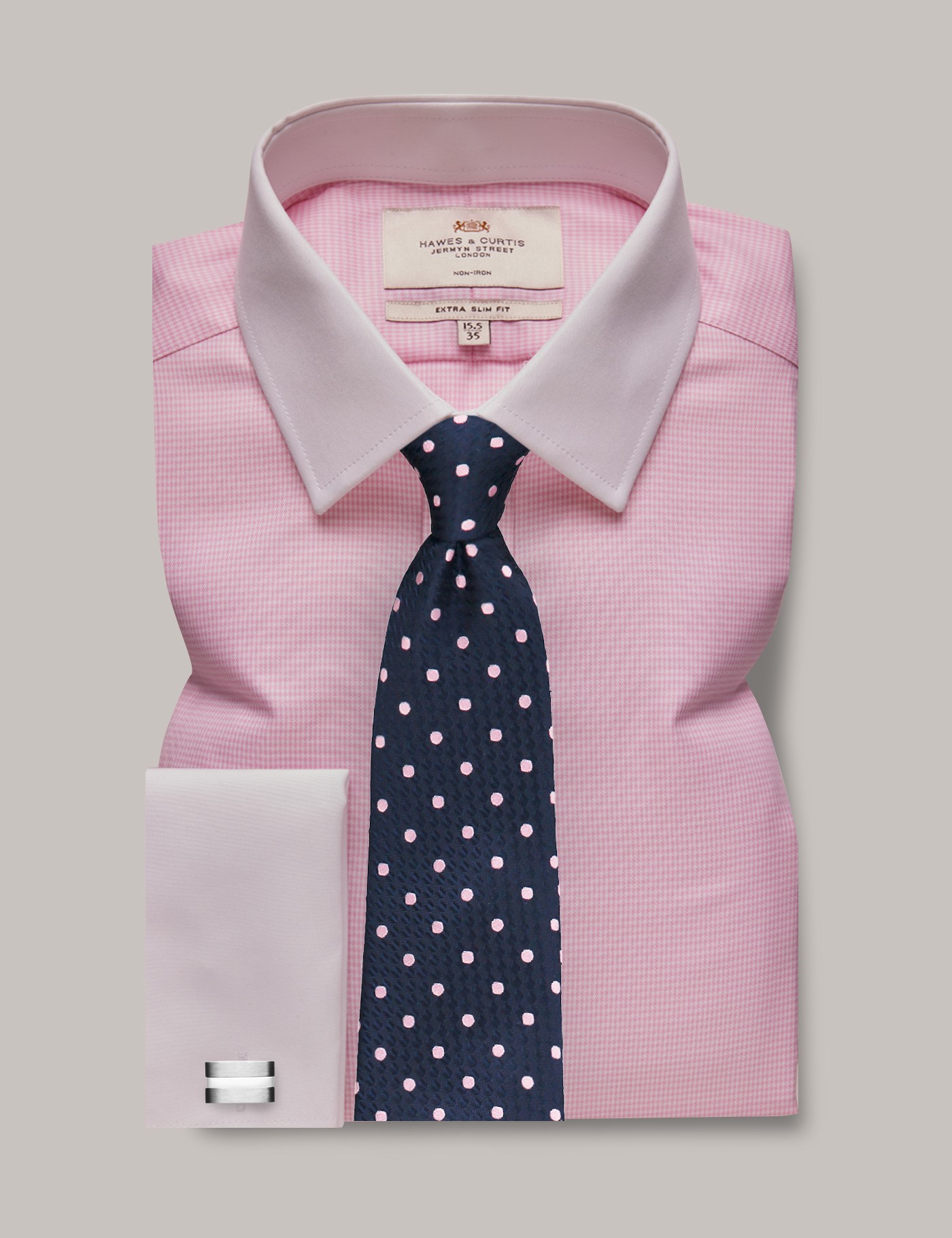Men's Non-Iron Pink & White Dogtooth Extra Slim Shirt with White Collar ...