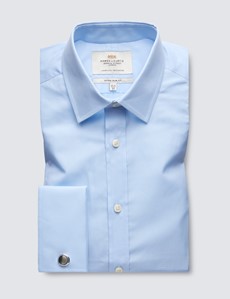 Men's Blue Poplin Extra Slim Fit Dress Shirt - French Cuff - Easy Iron