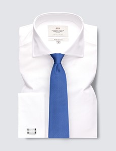 Men's  White Poplin Extra Slim Fit Business Shirt - Double Cuff - Easy Iron