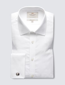Easy Iron White Poplin Extra Slim Fit Shirt With Semi Cutaway Collar - Double Cuffs
