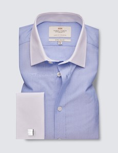 Bügelleichtes Businesshemd – Extra Slim Fit – Manschetten – blau weiß End-on-End