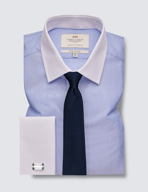 Blue End On End Extra Slim Shirt - Double Cuffs