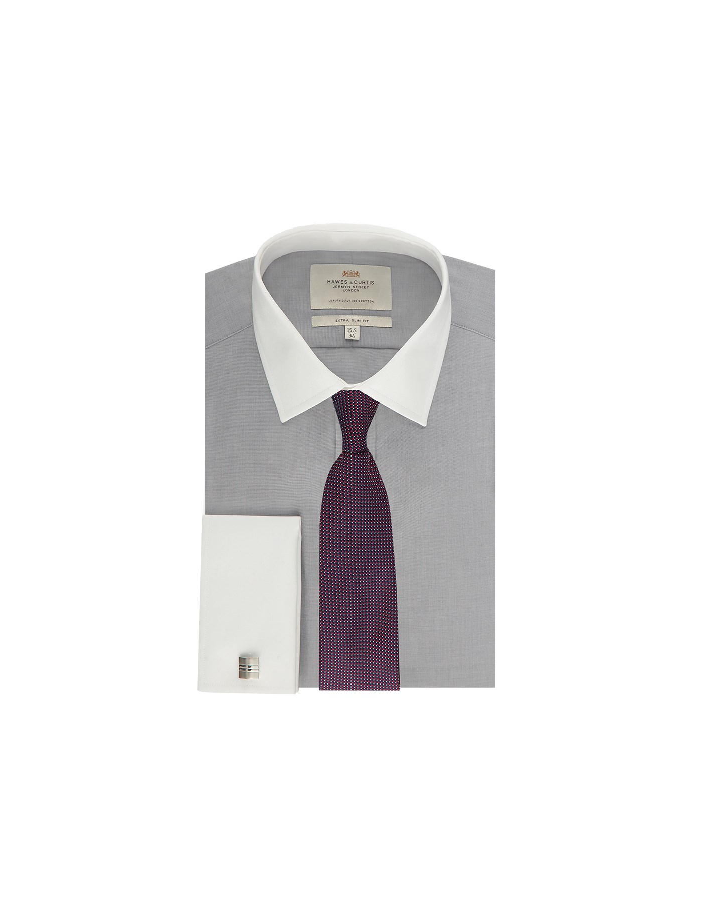 Men's Grey End On End Extra Slim Fit Shirt Double Cuff Hawes & Curtis