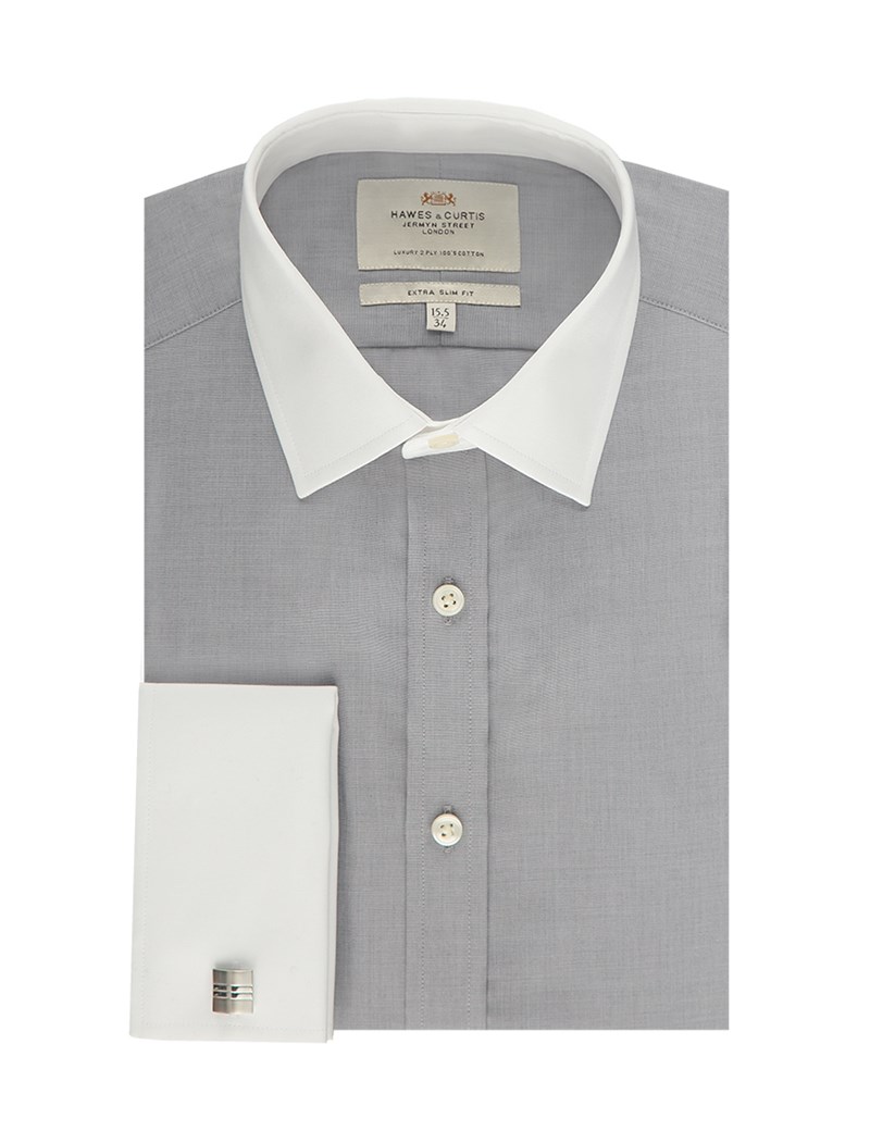 Men's Grey End On End Extra Slim Fit Dress Shirt With Contrast Collar