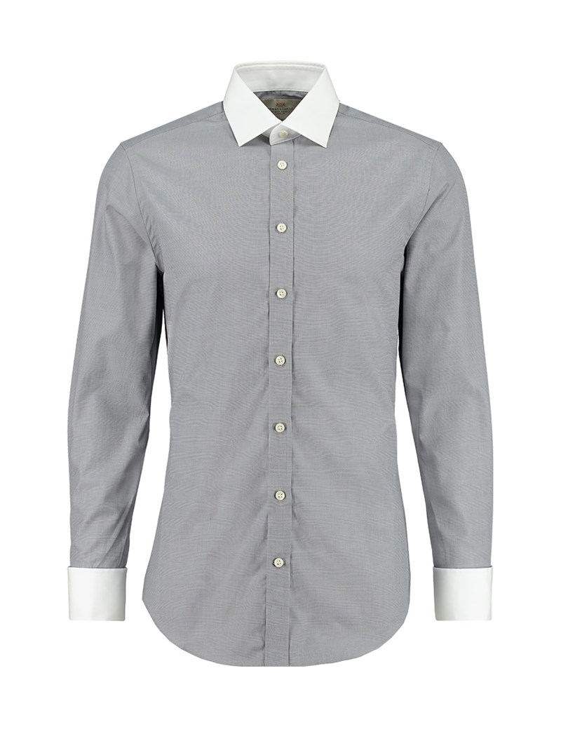 Men's Grey End On End Extra Slim Fit Dress Shirt With Contrast Collar ...