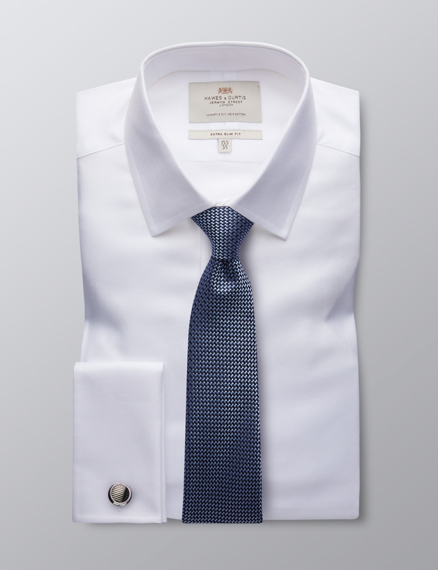 Men's Formal White Twill Extra Slim Fit Shirt - Double Cuff - Easy Iron ...