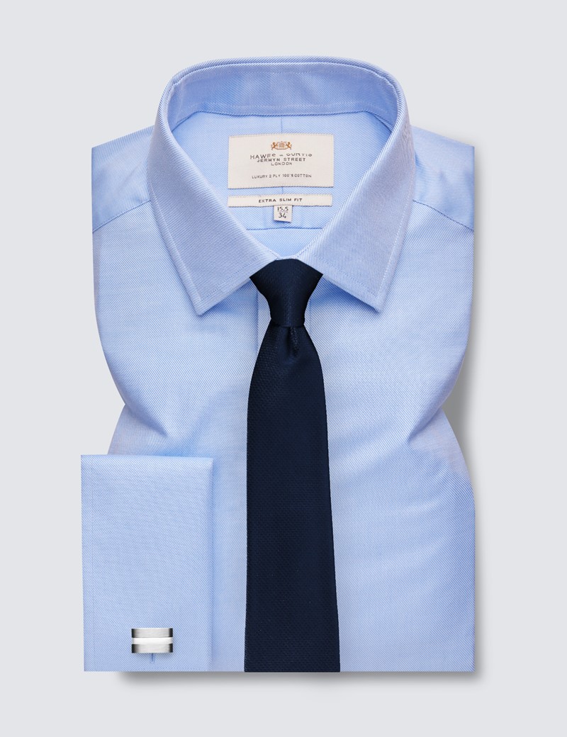 hawesandcurtis.de | Bügelleichtes Businesshemd – Extra Slim Fit – Manschetten – blau Twill