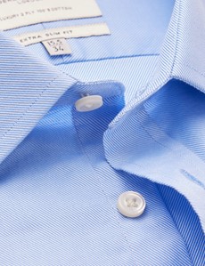 Easy Iron Blue Twill Extra Slim Fit Shirt With Semi Cutaway Collar - Double Cuffs