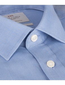Men's Blue Herringbone Extra Slim Fit Dress Shirt - French Cuff - Easy Iron