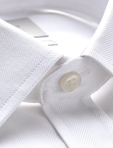 White Herringbone Extra Slim Fit Shirt - Double Cuffs