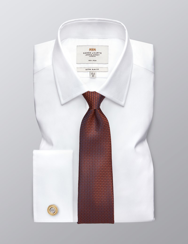 Men's Dress White Twill Extra Slim Fit Shirt - French Cuff - Non Iron ...