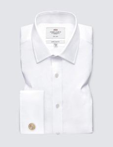 Men's Formal White Twill Extra Slim Fit Shirt - Double Cuff - Non Iron