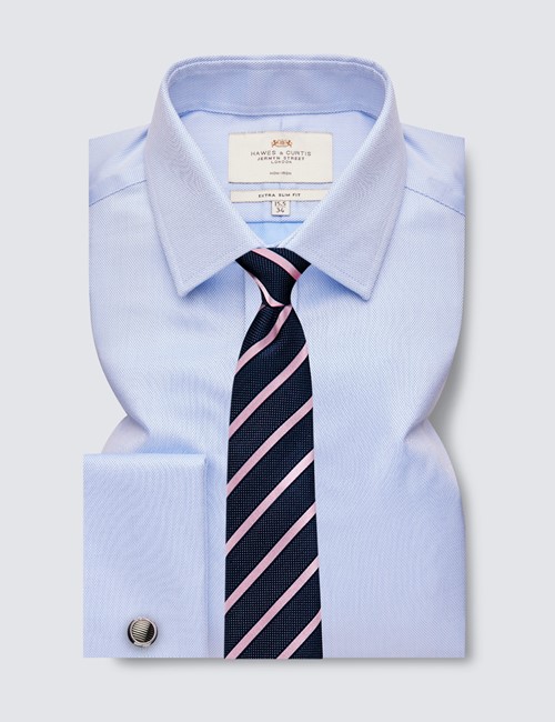 Bügelfreies Businesshemd – Extra Slim Fit – Manschetten – Piqué blau