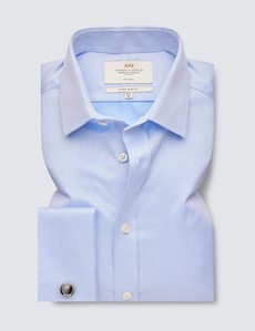  Non Iron Blue Pique Extra Slim Fit Shirt With Semi Cutaway Collar  - Double Cuffs