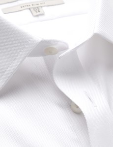  Non Iron White Pique Extra Slim Fit Shirt With Semi Cutaway Collar  - Double Cuffs