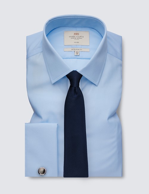 EMMETT Men’s Blue Savoy Double Cuff Slim Fit Shirt collar 16" 