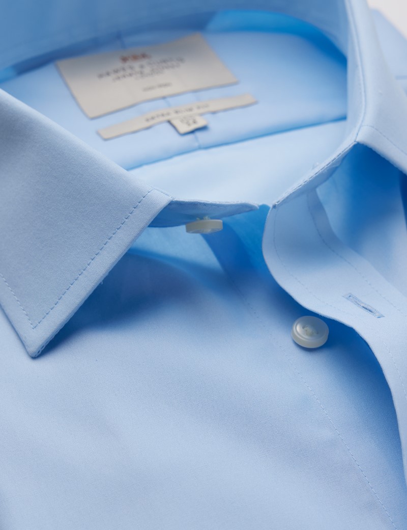 Non Iron Blue Poplin Extra Slim Fit Shirt Semi Cutaway  - Double Cuffs