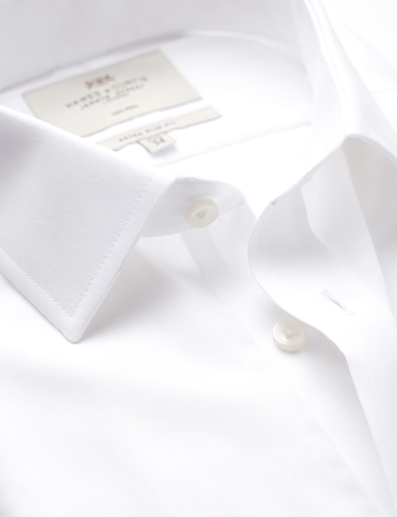 Non Iron White Poplin Extra Slim Fit Shirt Semi Cutaway  - Double Cuffs