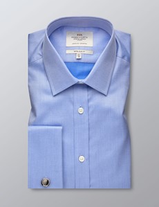 Men's Blue Pique Extra Slim Fit Shirt - Double Cuff - Easy Iron