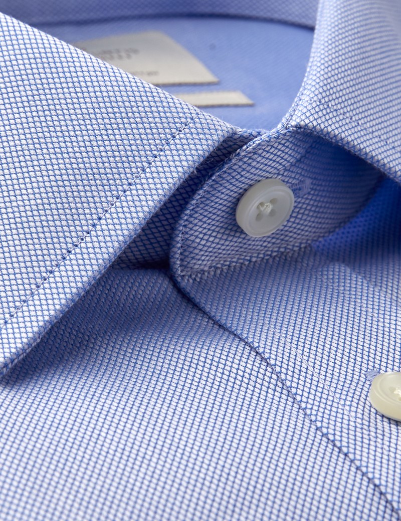 Bügelleichtes Businesshemd – Extra Slim Fit – Manschetten – Piqué blau