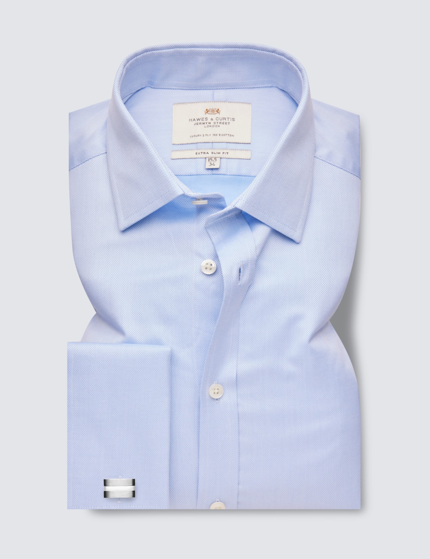 Men's Blue Pique Extra Slim Fit Shirt - Double Cuff - | Hawes & Curtis