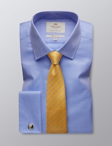 Men's Formal Blue Pique Extra Slim Fit Shirt - Double Cuff - Easy Iron ...